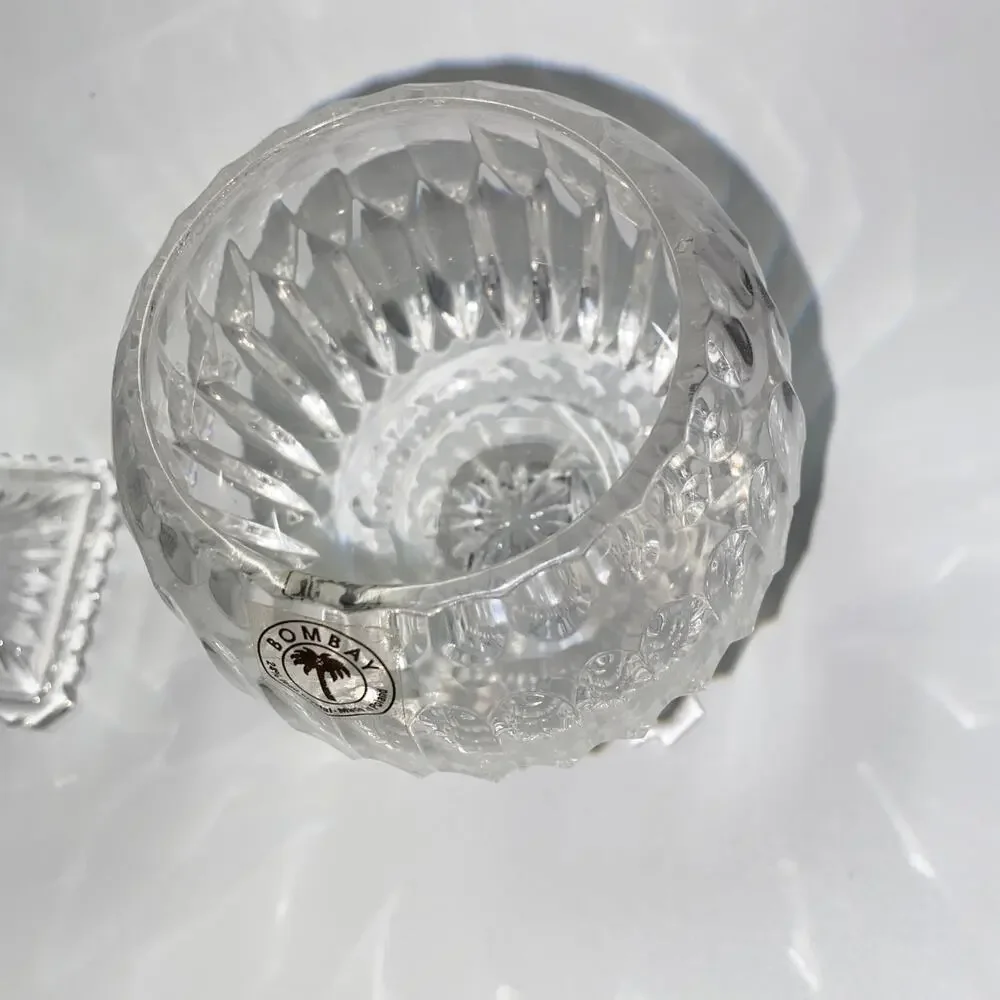 New Bombay 24% Lead Crystal Poland 2 Ribbed Glass Pedestal Centerpiece Candle